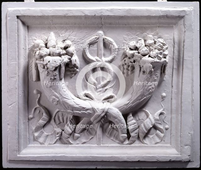 Relief panel with two cornucopias and the caduceus of Mercury, (19th century?). Creator: Unknown.