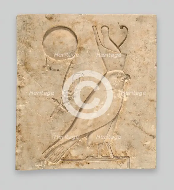 Relief Plaque Depicting the God Horus as a Falcon, Egypt, Late Period-Ptolemaic Period (664-30 BCE). Creator: Unknown.