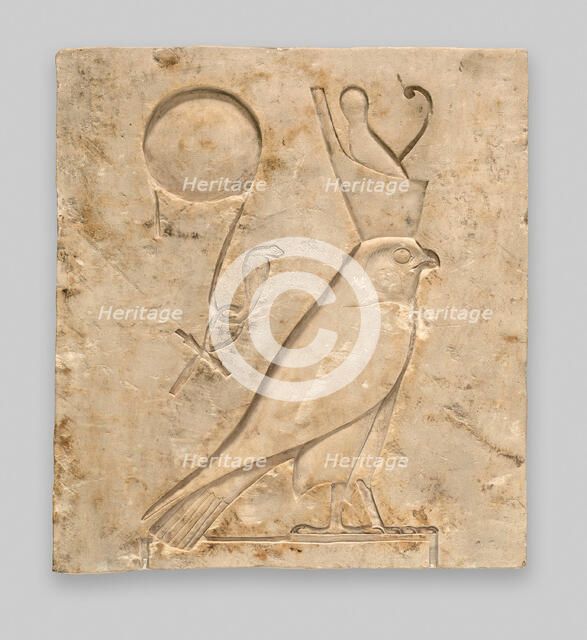 Relief Plaque Depicting the God Horus as a Falcon, Egypt, Late Period-Ptolemaic Period (664-30 BCE). Creator: Unknown.
