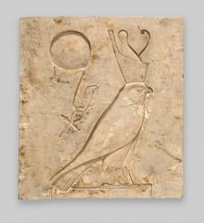 Relief Plaque Depicting the God Horus as a Falcon, Egypt, Late Period-Ptolemaic Period (664-30 BCE). Creator: Unknown