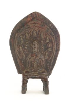 Relief statuette of seated Buddha with nine miniature Buddhas..., Period of Division, 5th century. Creator: Unknown
