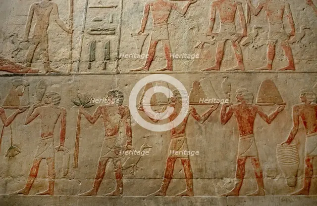 Relief showing offering bearers, Mastaba of Ti, Egypt, 5th Dynasty, Old Kingdom, c2400 BC (2003). Creator: Unknown.