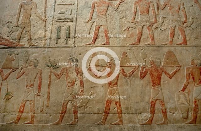 Relief showing offering bearers, Mastaba of Ti, Egypt, 5th Dynasty, Old Kingdom, c2400 BC (2003). Creator: Unknown.