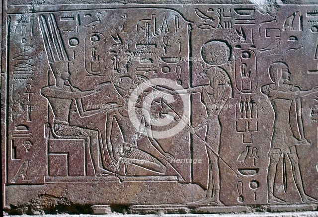 Relief showing Queen Hatshepsut receiving benediction, Temple of Amun, Karnak, Egypt, c1500 BC. Artist: Unknown