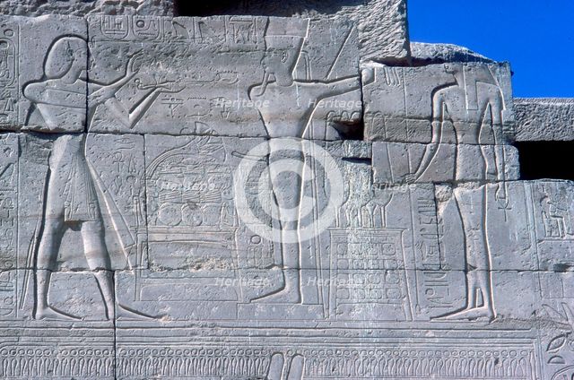 Relief showing Rameses II before Min, The Ramesseum, Temple of Rameses II, Luxor, Egypt, c1250 BC. Artist: Unknown