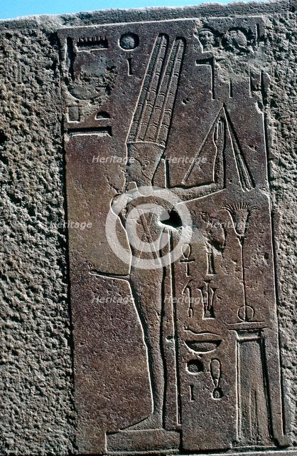 Relief showing the fertility god Min, Temple of Amun, Karnak, Egypt. Artist: Unknown