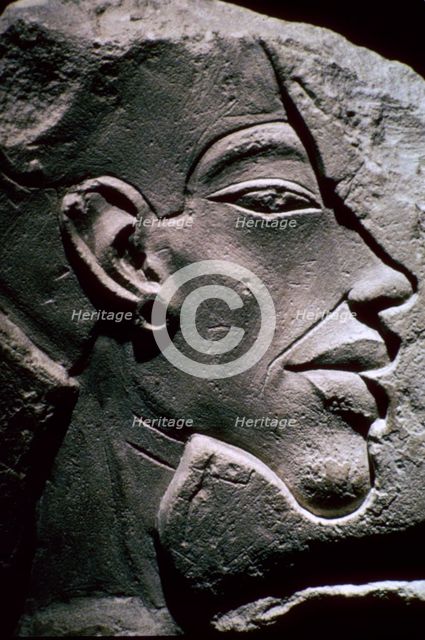 Relief showing the head of Akhenaten, 14th century BC. Artist: Unknown