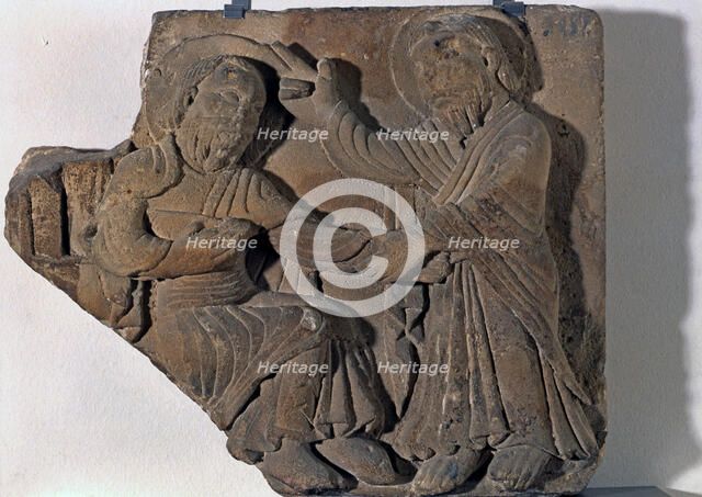 Relief with Christ and St. Peter, high-relief in stone from Vic Cathedral.