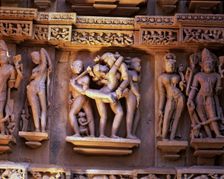 Reliefs with erotic scenes in the Lakshmana Temple, Kajuraho, India.