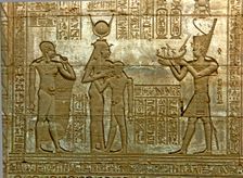Reliefs with figures and writing in the Temple of Hathor