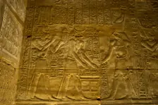 Reliefs depicting Egyptians gods, Temple of Edfu, Egypt, Ptolemaic period, 237-57 BC (2003). Creator: LTL