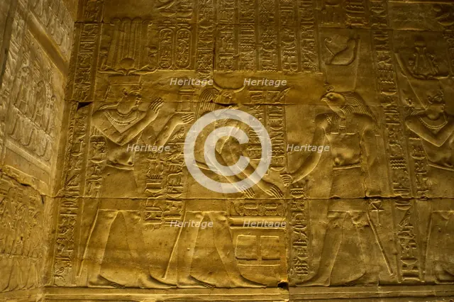 Reliefs depicting Egyptians gods, Temple of Edfu, Egypt, Ptolemaic period, 237-57 BC (2003). Creator: LTL.