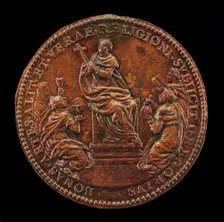 Religion Enthroned between Theology, Astronomy, Philosophy, and Literature [reverse], 1582. Creator: Unknown