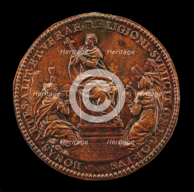 Religion Enthroned between Theology, Astronomy, Philosophy, and Literature [reverse], 1582. Creator: Unknown.