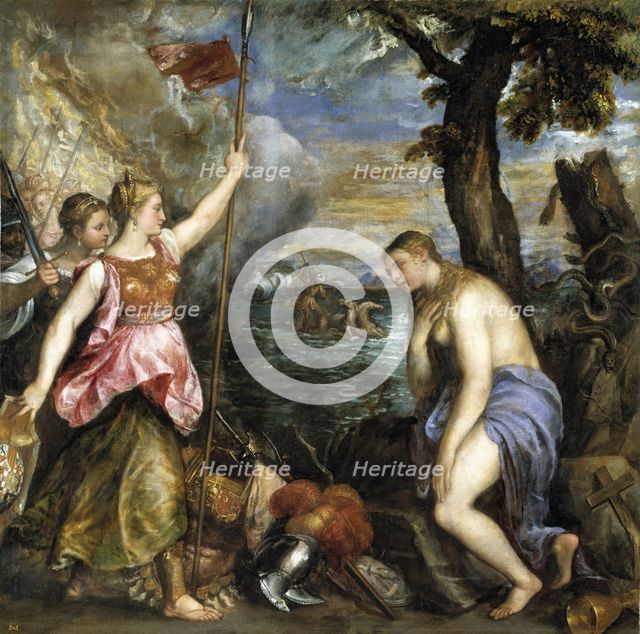 Religion saved by Spain, between 1572 and 1575. Creator: Titian.