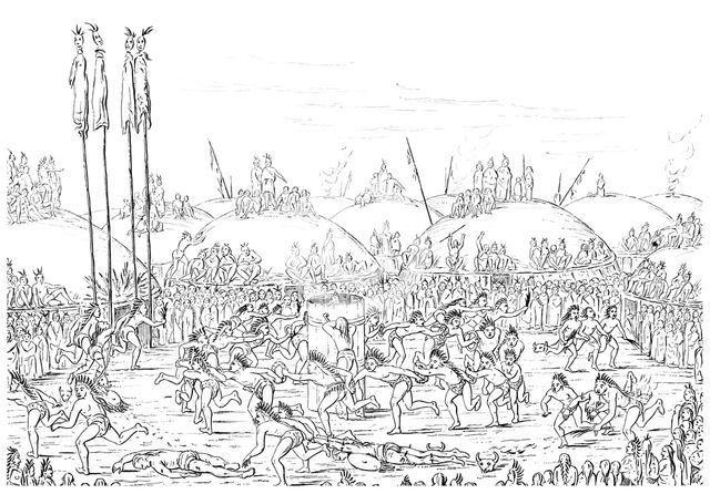 Religious Ceremony, Mandan Village.Artist: Myers and Co