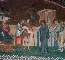 Religious depiction of the taking of the census for taxation, 14th century