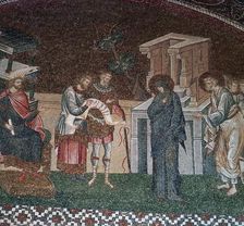 Religious depiction of the taking of the census for taxation, 14th century