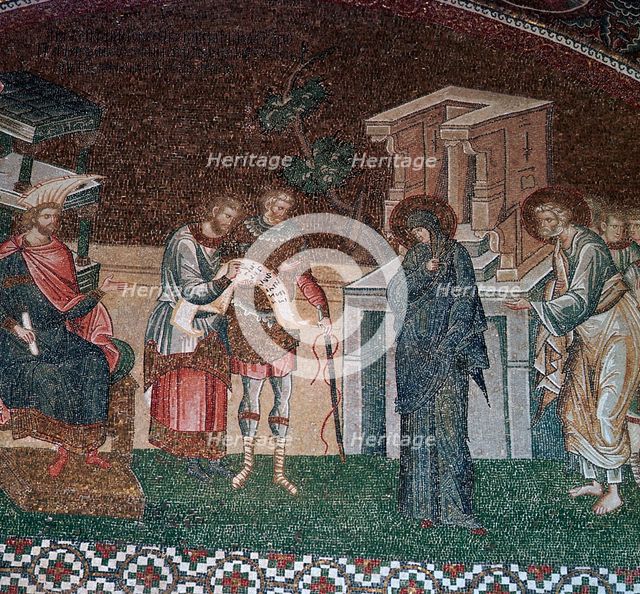 Religious depiction of the taking of the census for taxation, 14th century. Artist: Unknown