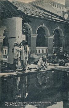Religious Preparation before entering the Mosque, Colombo, Ceylon c1910
