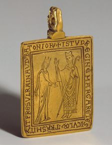 Reliquary Pendant with Queen Margaret of Sicily Blessed by Bishop Reginald of Bath, British, 1174-77 Creator: Unknown