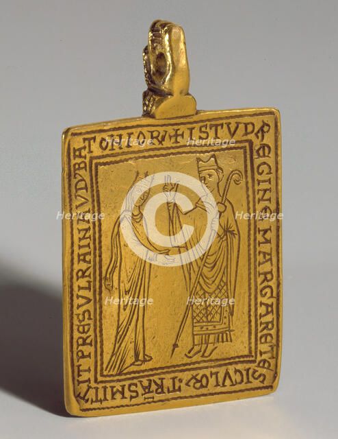 Reliquary Pendant with Queen Margaret of Sicily Blessed by Bishop Reginald of Bath, British, 1174-77 Creator: Unknown.