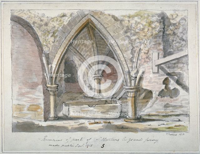 Remains of the Church of St Martin's le Grand, City of London, 1815. Artist: Thomas Prattent