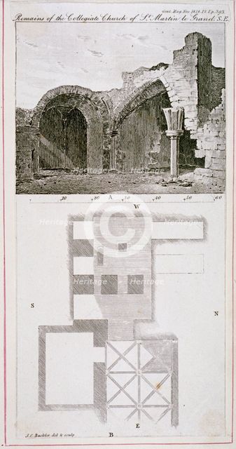 Remains of the Church of St Martin's le Grand, City of London, 1818.                              Artist: John Chessell Buckler