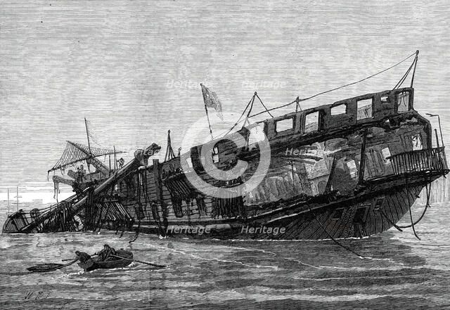 Remains of the Warspite training-ship at low tide, 1876. Creator: Unknown.