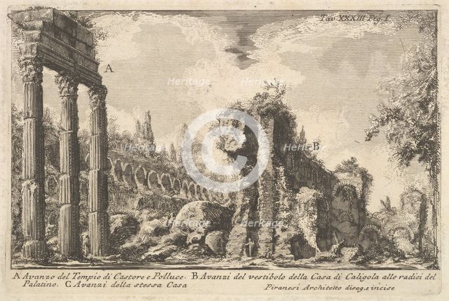 Remains of the Temple of Castor and Pollux . . . ( Avanzo del Tempio di Castore e ..., 18th century. Creator: Giovanni Battista Piranesi.