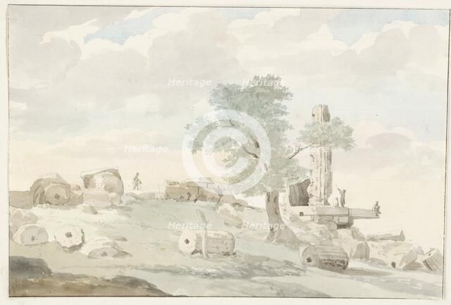 Remains of the Temple of Heracles within the walls of old Agrigento, 1778. Creator: Louis Ducros.
