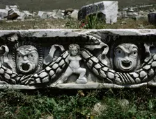 Remains of the theatre frieze, built in the 2nd century, Hierapolis, Anatolia, Turkey, 1999. Creator: LTL