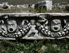 Remains of the theatre frieze, built in the 2nd century, Hierapolis, Anatolia, Turkey, 1999. Creator: LTL