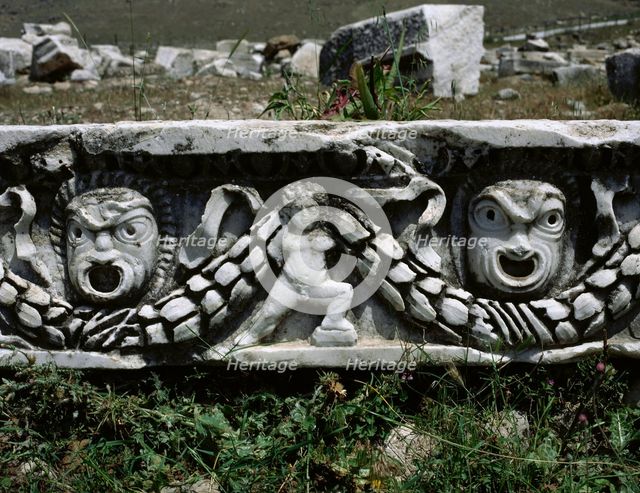 Remains of the theatre frieze, built in the 2nd century, Hierapolis, Anatolia, Turkey, 1999.  Creator: LTL.