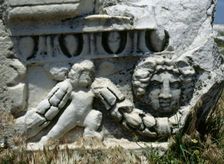 Remains of the theatre frieze, built in the 2nd century, Hierapolis, Anatolia, Turkey, 1999. Creator: LTL