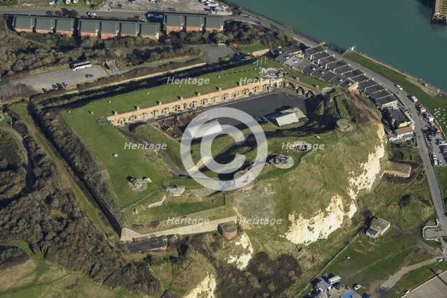 Remains of a twentieth century coastal battery at the site of Newhaven Fort, East Sussex, 2022. Creator: Damian Grady.