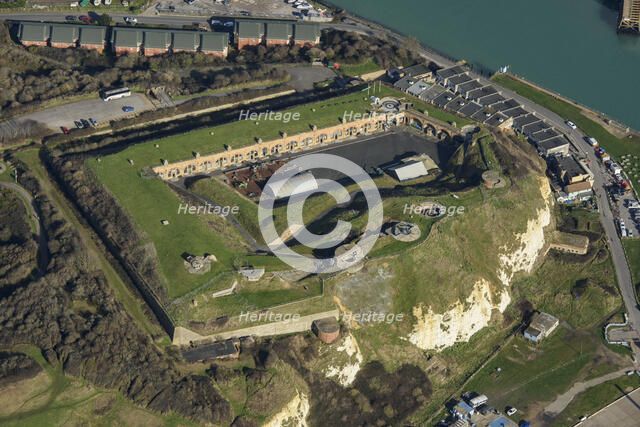 Remains of a twentieth century coastal battery at the site of Newhaven Fort, East Sussex, 2022. Creator: Damian Grady.
