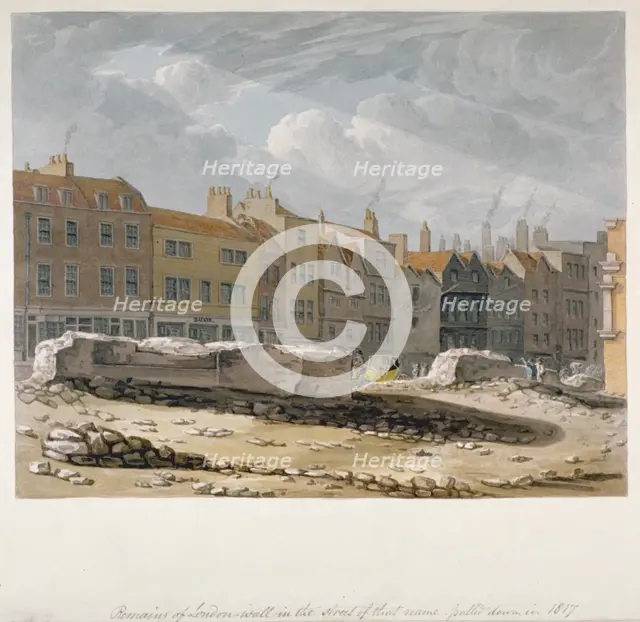 Remains of London Wall which were pulled down in 1817, City of London, 1817. Artist: Robert Blemmell Schnebbelie
