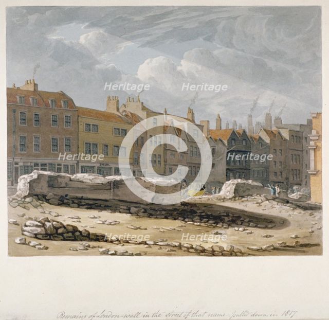 Remains of London Wall which were pulled down in 1817, City of London, 1817. Artist: Robert Blemmell Schnebbelie