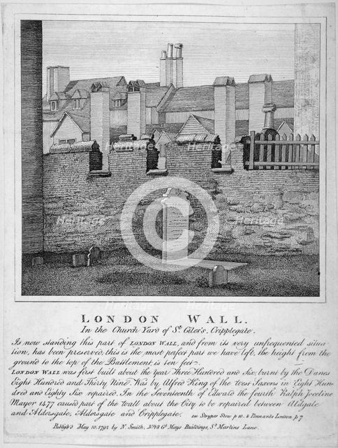 Remains of London Wall in the churchyard of St Giles without Cripplegate, City of London, 1792. Artist: Anon