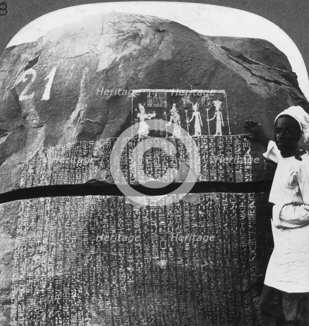 'Remarkable inscription of a Seven Year Famine on an island in the Nile, Egypt', 1905.Artist: Underwood & Underwood