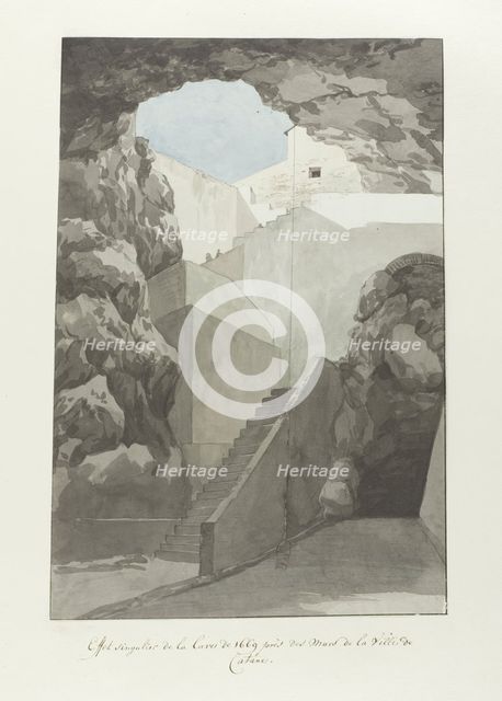 Remarkable lava rocks from 1669 at the city walls of Catania, 1778. Creator: Louis Ducros.