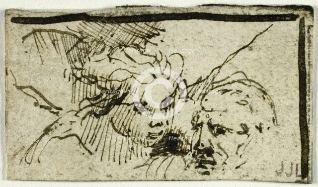 Rembrandt's Sacrifice of Isaac - Heads of Abraham and Angel, after 1655. Creator: Unknown.