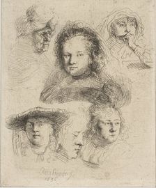 Rembrandt's Wife and Five Other Heads, 1636. Creator: Rembrandt Harmensz van Rijn