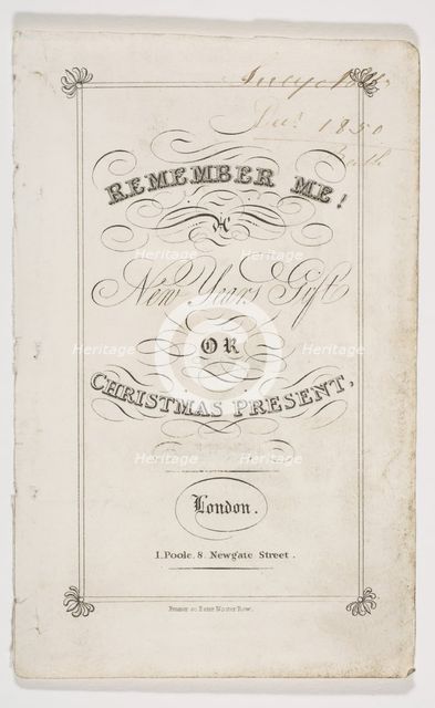 Remember Me! New Year's Gift or Christmas Present, 1826. Creator: Fenner.