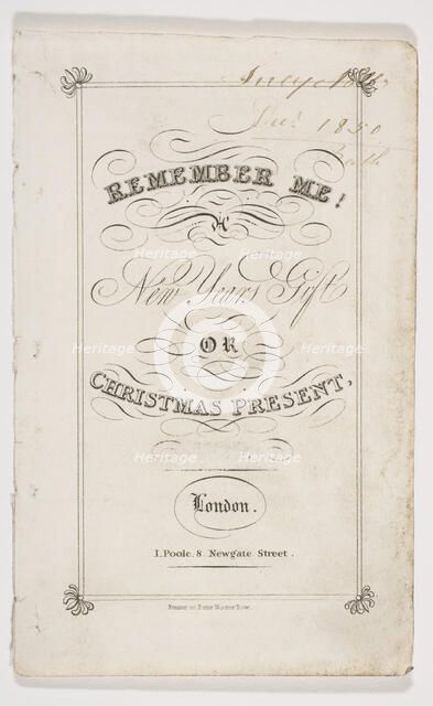 Remember Me! New Year's Gift or Christmas Present, 1826. Creator: Fenner.