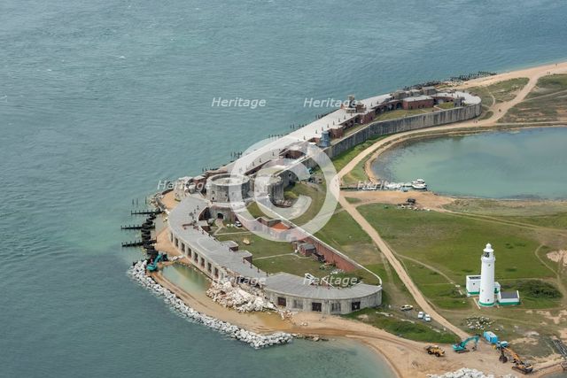 Remedial works at a storm damaged Hurst Castle, Hampshire, 2021. Creator: Damian Grady.