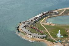 Remedial works at a storm damaged Hurst Castle, Hampshire, 2021. Creator: Damian Grady