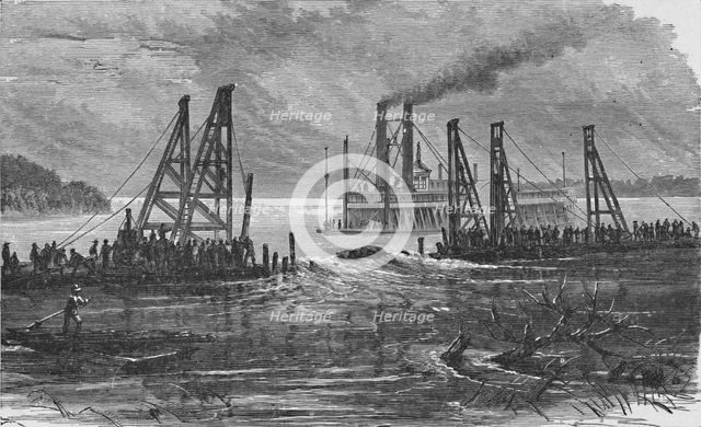 'Removing Snags by Dredging', 1883. Artist: Unknown.