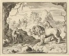 Renard Convinces the Lion and Lioness of Finding a Treasure His Father Stole from Them ..., 1650-75. Creator: Allart van Everdingen